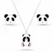 panda sæt med øreringe og halskæde i sølv hvid emalje sort emalje pink emalje