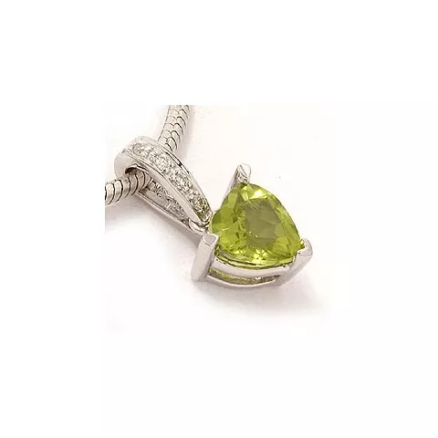 Grøn peridot diamantvedhæng i 14 karat hvidguld 0,03 ct