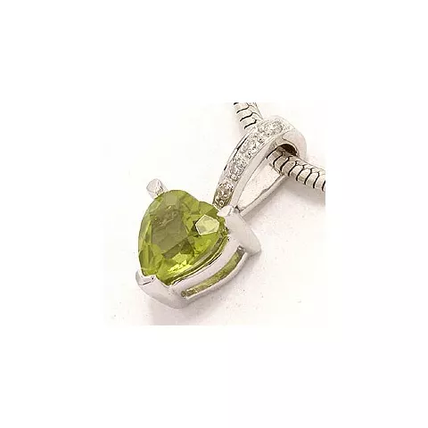 Grøn peridot diamantvedhæng i 14 karat hvidguld 0,03 ct