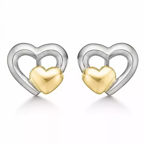 Hjerte øreringe i rhodineret sølv med forgyldt sølv