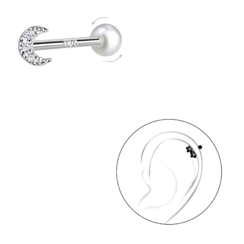 måne zirkon helix piercing i sølv