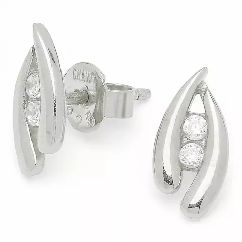 Små abstrakt hvide zirkon øreringe i sølv