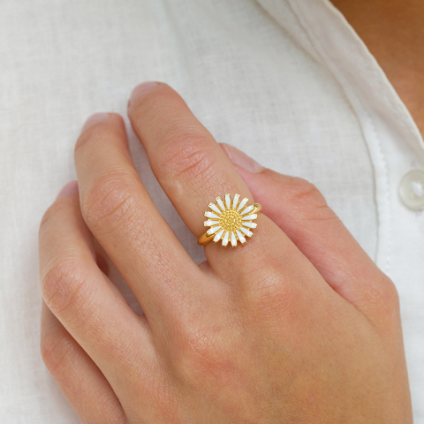 14 mm marguerit ring i forgyldt sølv