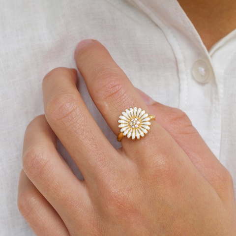 14 mm marguerit ring i forgyldt sølv