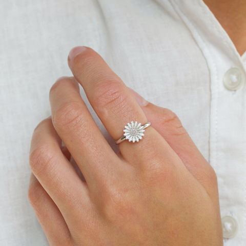 10 mm marguerit ring i rhodineret sølv