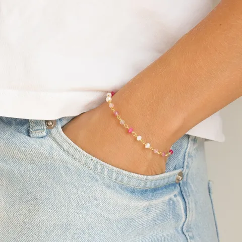 pink sten armbånd i forgyldt sølv 16 + 3 cm x 3,5 mm