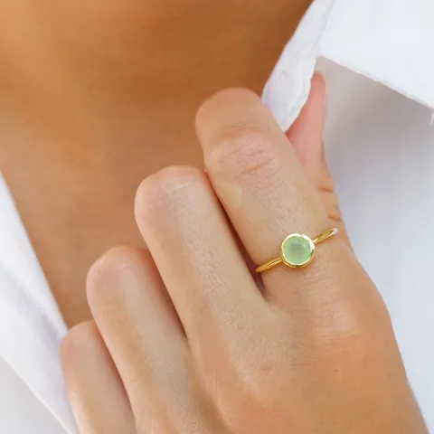 rund prehnite ring i forgyldt sølv