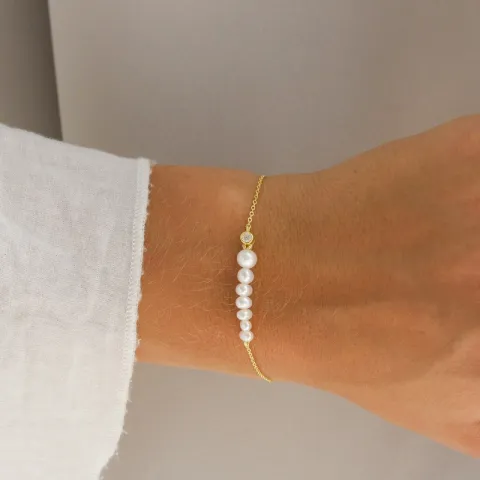 perle armbånd i forgyldt sølv 16 plus 2 cm x 5-5,5 mm