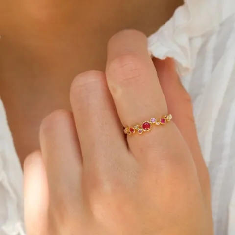 pink zirkon ring i forgyldt sølv