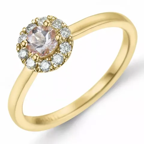 Kollektionsprøve rund morganit diamantring i 14 karat guld 0,22 ct 0,15 ct